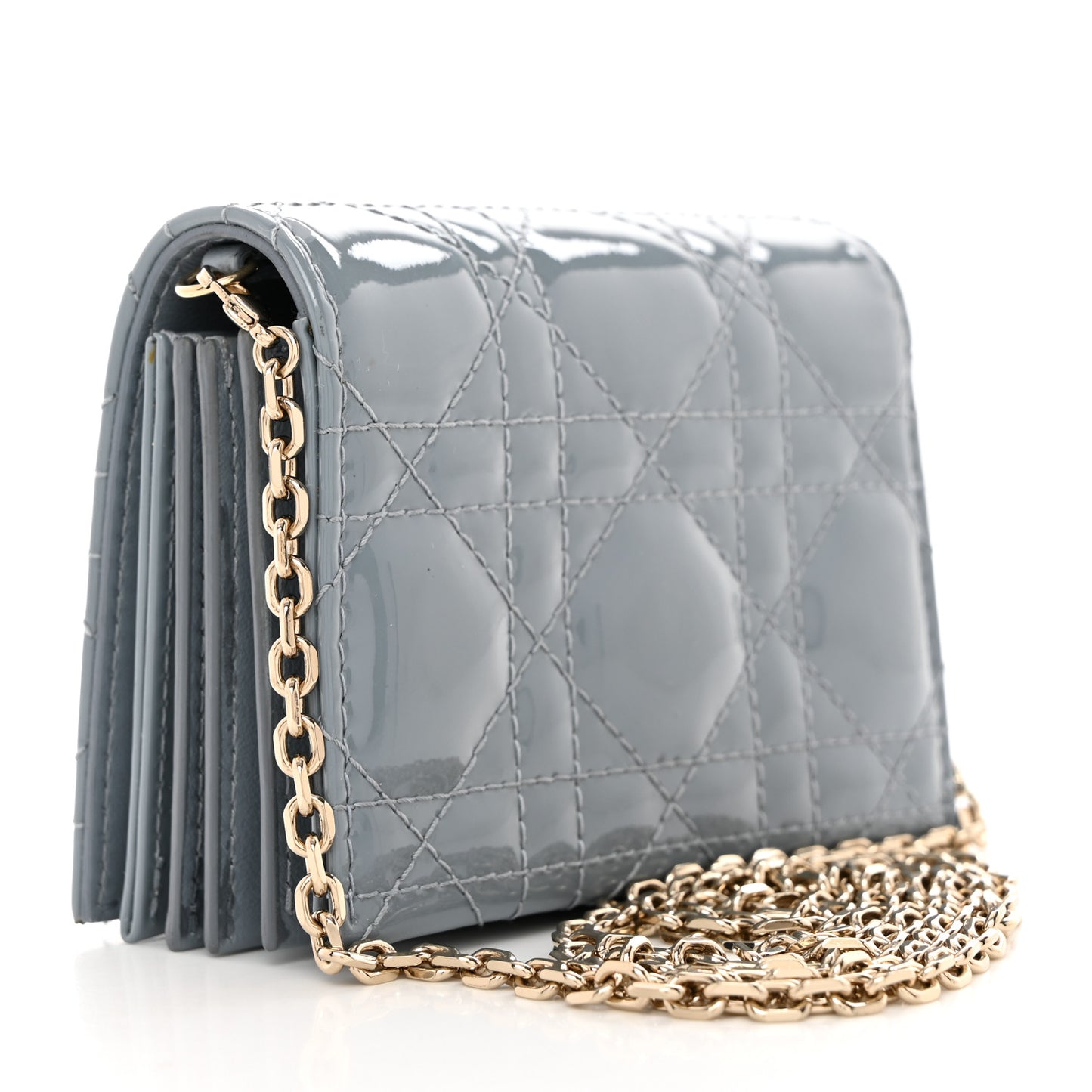 Patent Cannage Nano Lady Dior Chain Card Holder Cloud Blue