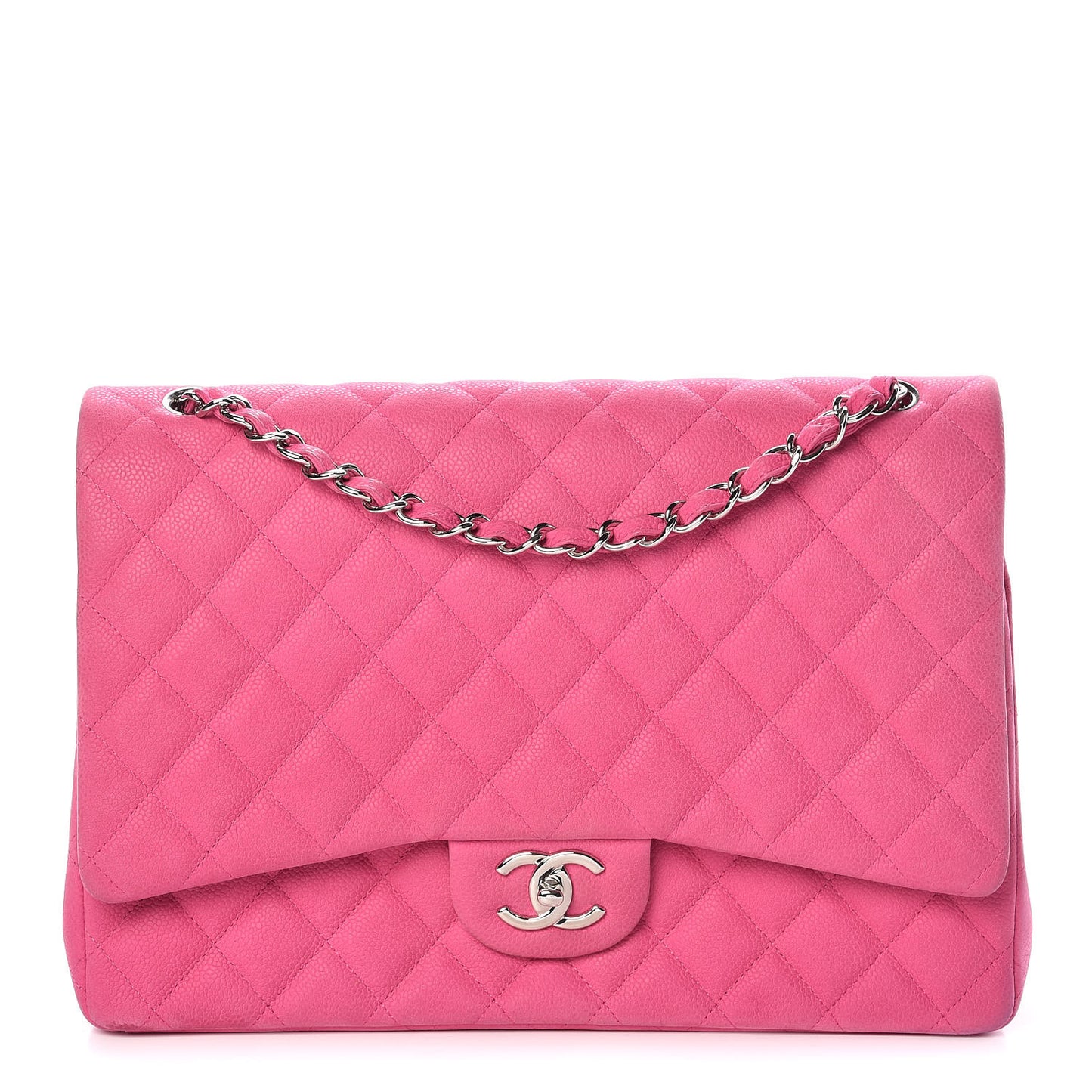 Iridescent Caviar Quilted Maxi Double Flap Hot Pink