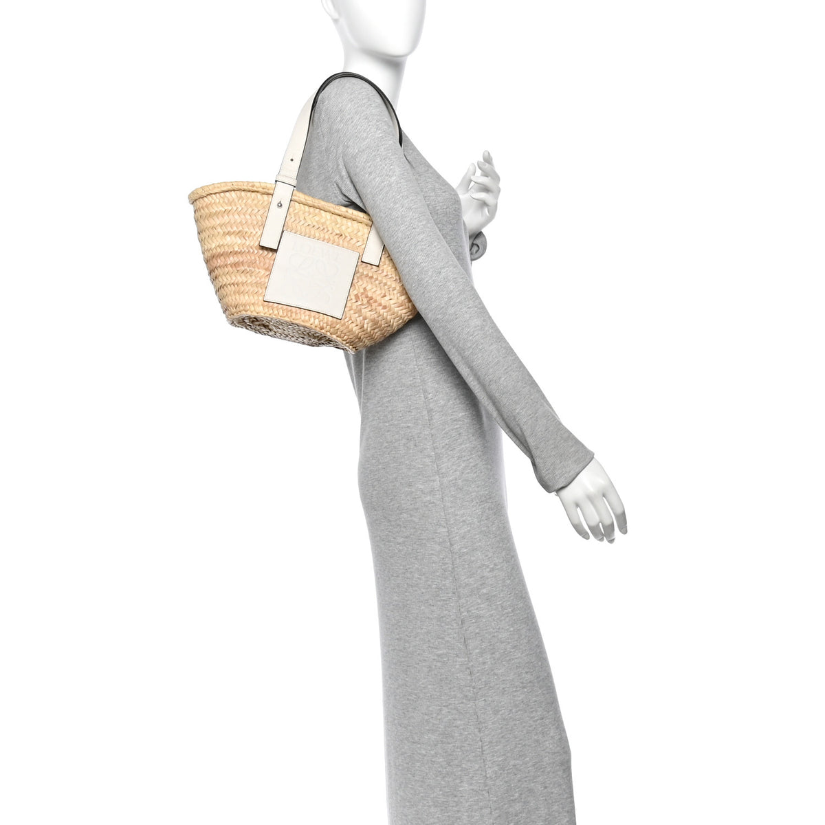 Raffia Small Basket Tote Bag Natural White