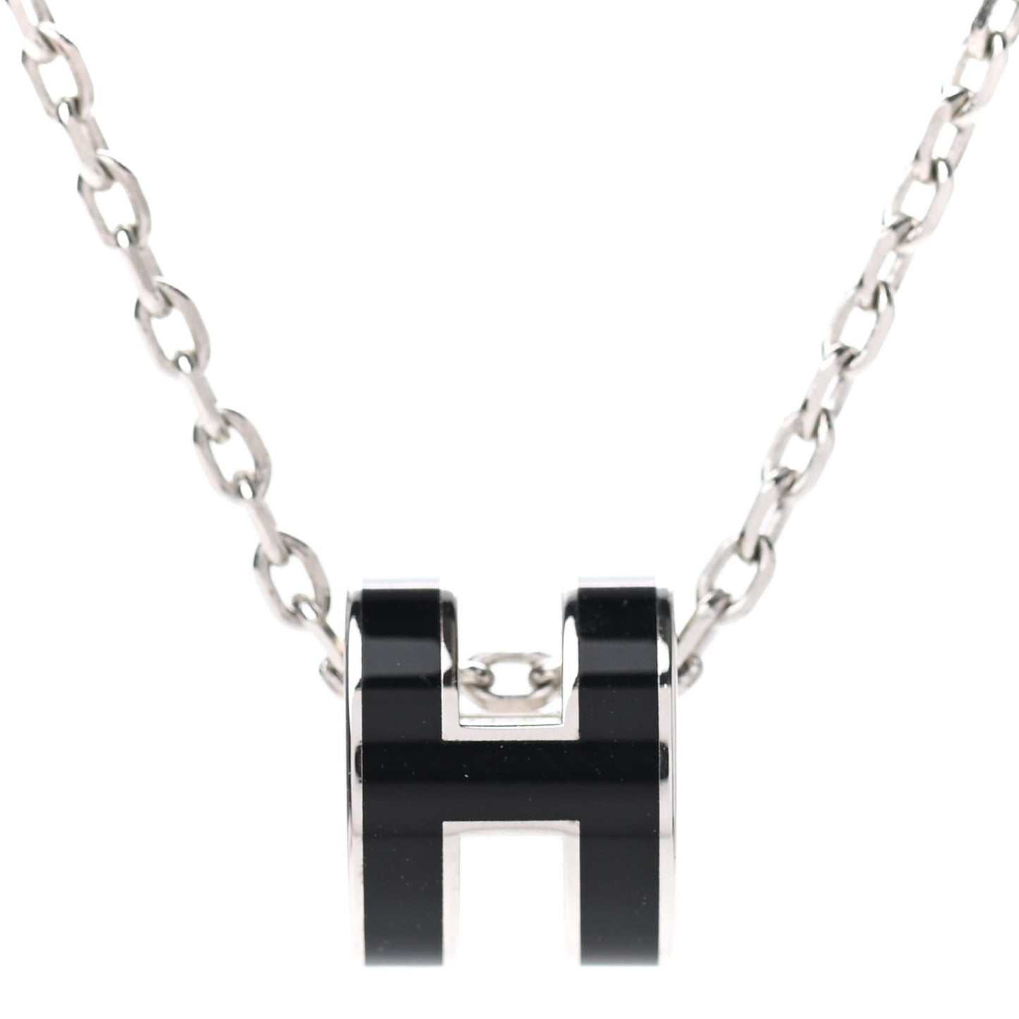 Lacquered Palladium Mini Pop H Pendant Necklace Black