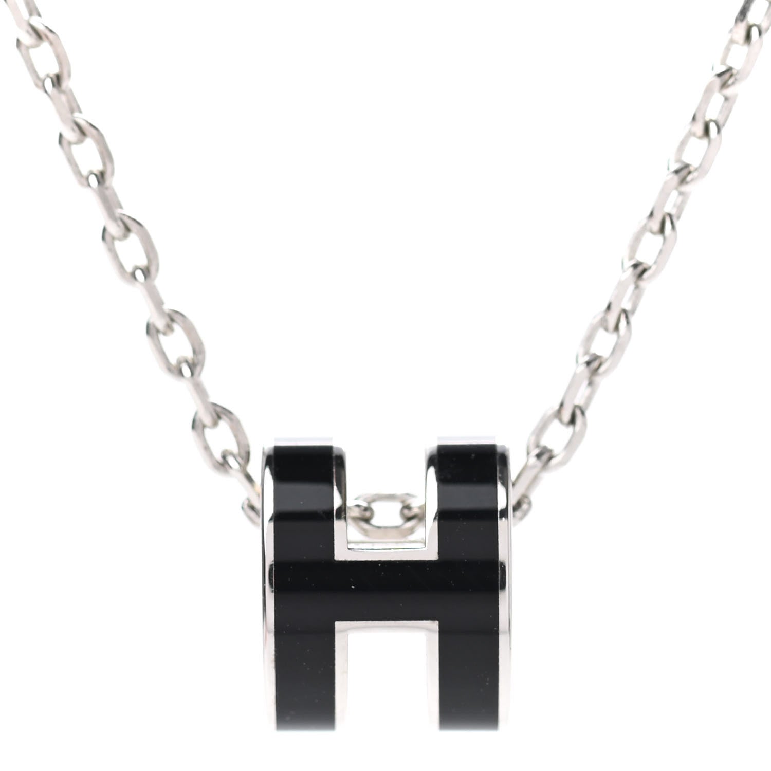 Hermes Lacquered Palladium Mini Pop H Pendant Necklace Black 4 of 6