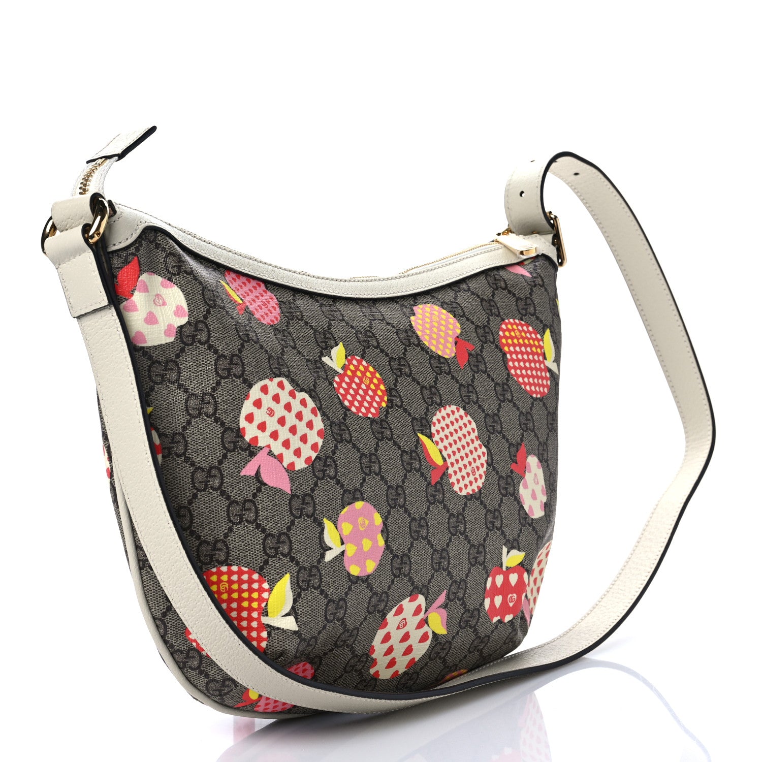 Gucci GG Supreme Monogram Les Pommes Small Ophidia Half Moon Hobo Beige Multicolor Mystic White 3 of 8