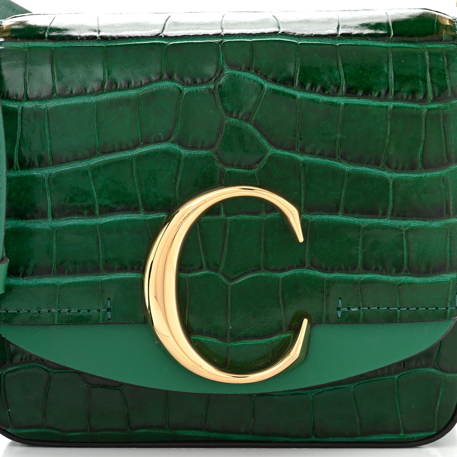 Chloe Calfskin Crocodile Embossed Mini C Double Carry Woodsy Green 7 of 10