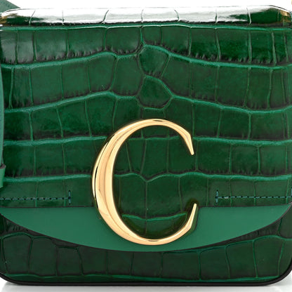 Chloe Calfskin Crocodile Embossed Mini C Double Carry Woodsy Green 7 of 10