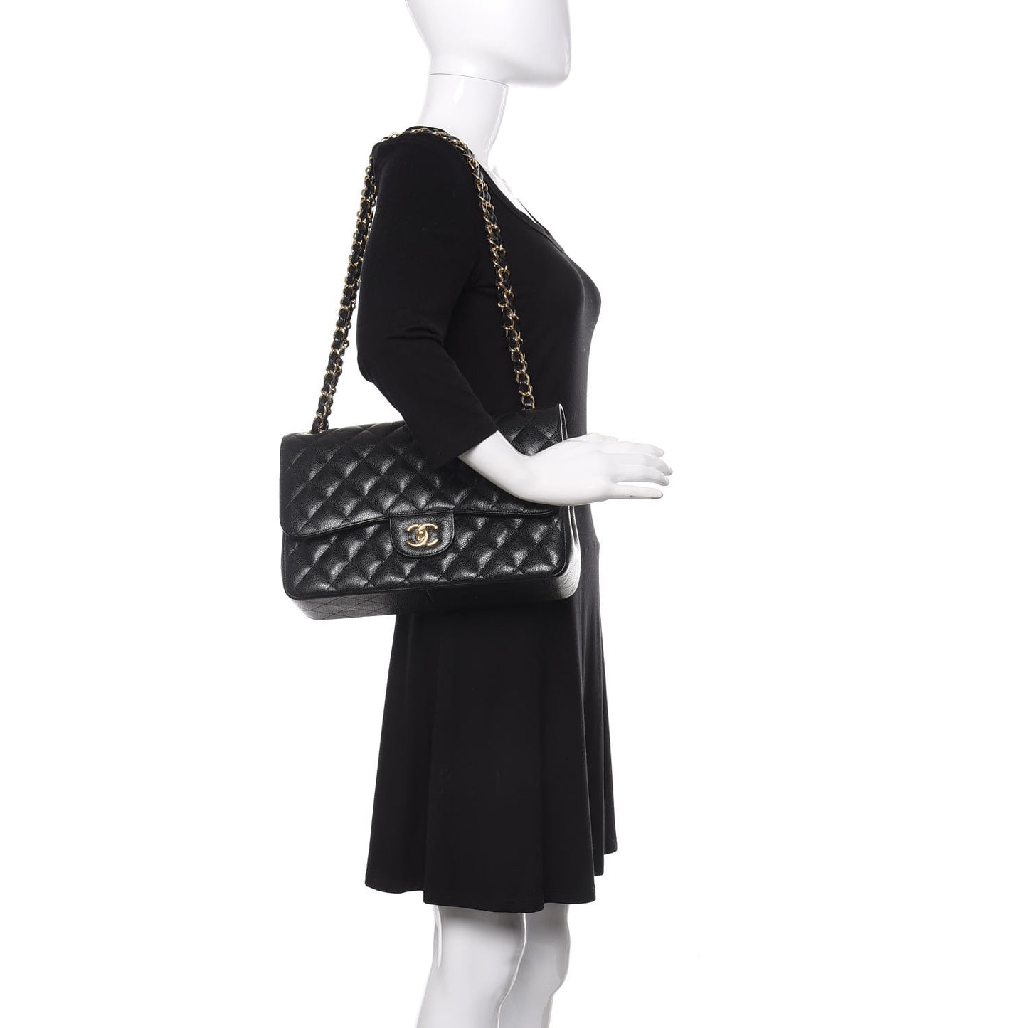 Caviar Quilted Jumbo Double Flap Black