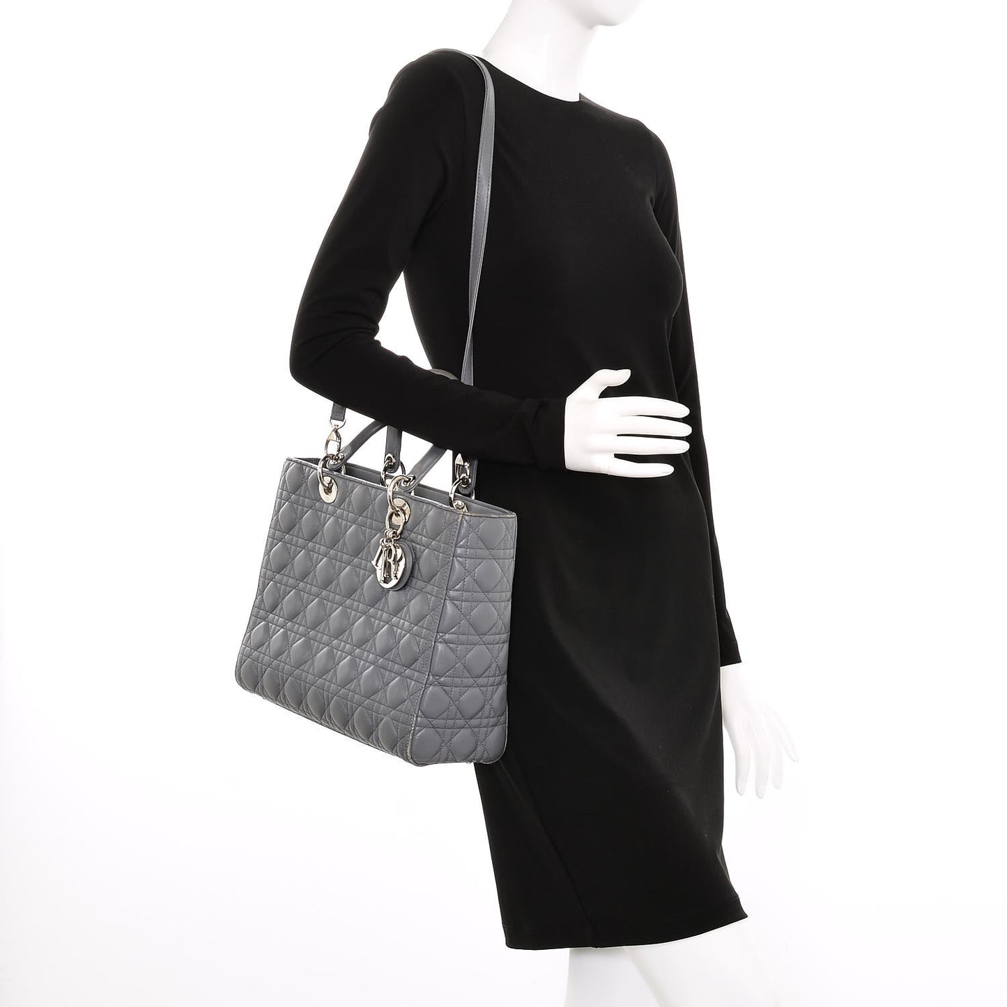 Lambskin Cannage Large Lady Dior Grey