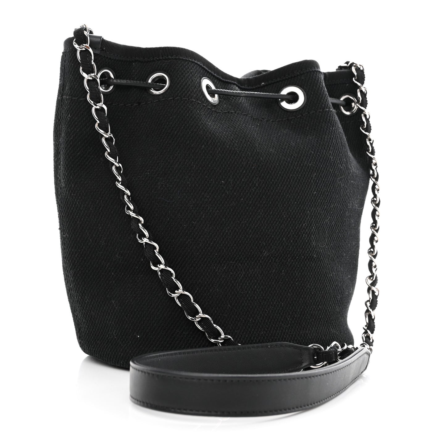 Canvas Deauville Drawstring Bucket Bag Black