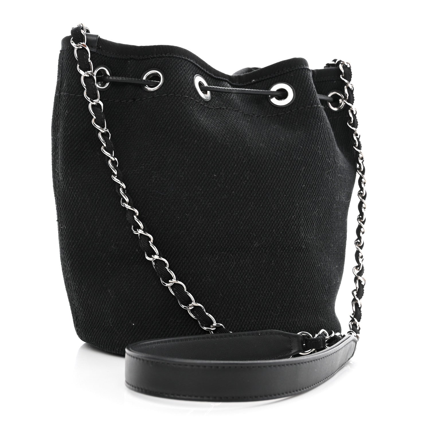 Chanel Canvas Deauville Drawstring Bucket Bag Black 3 of 10