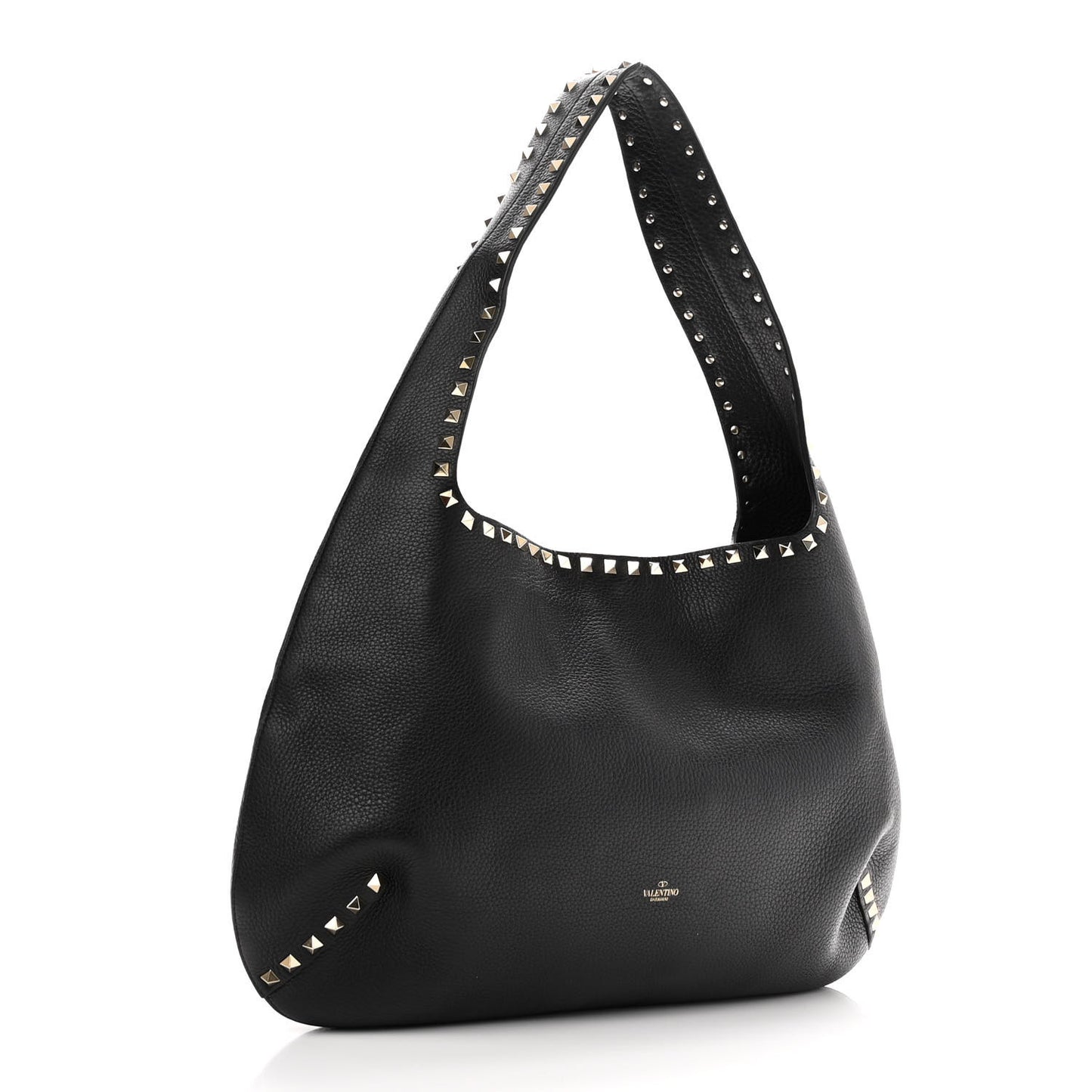 Grained Calfskin Large Rockstud Hobo Black