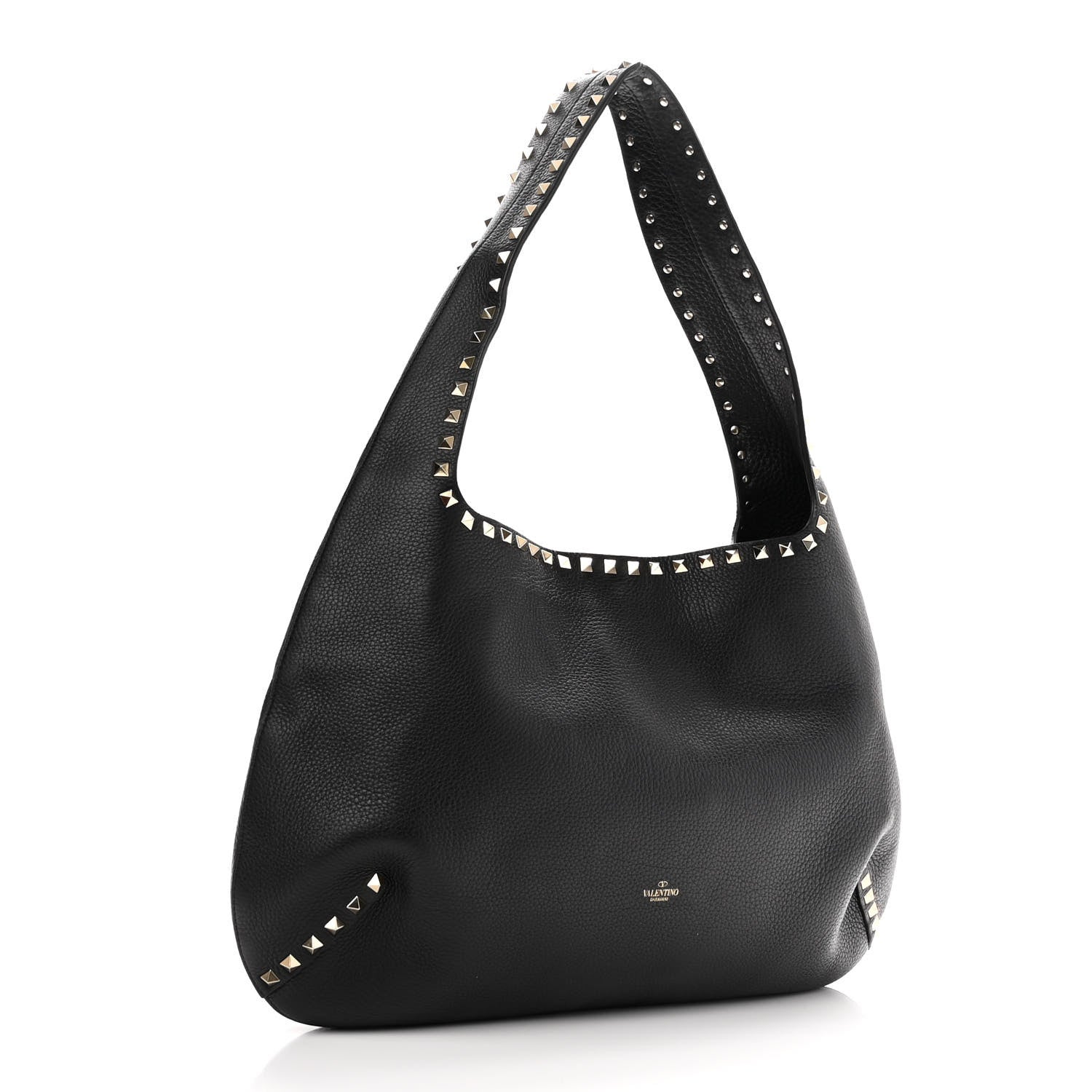 Valentino Garavani Grained Calfskin Large Rockstud Hobo Black 3 of 9