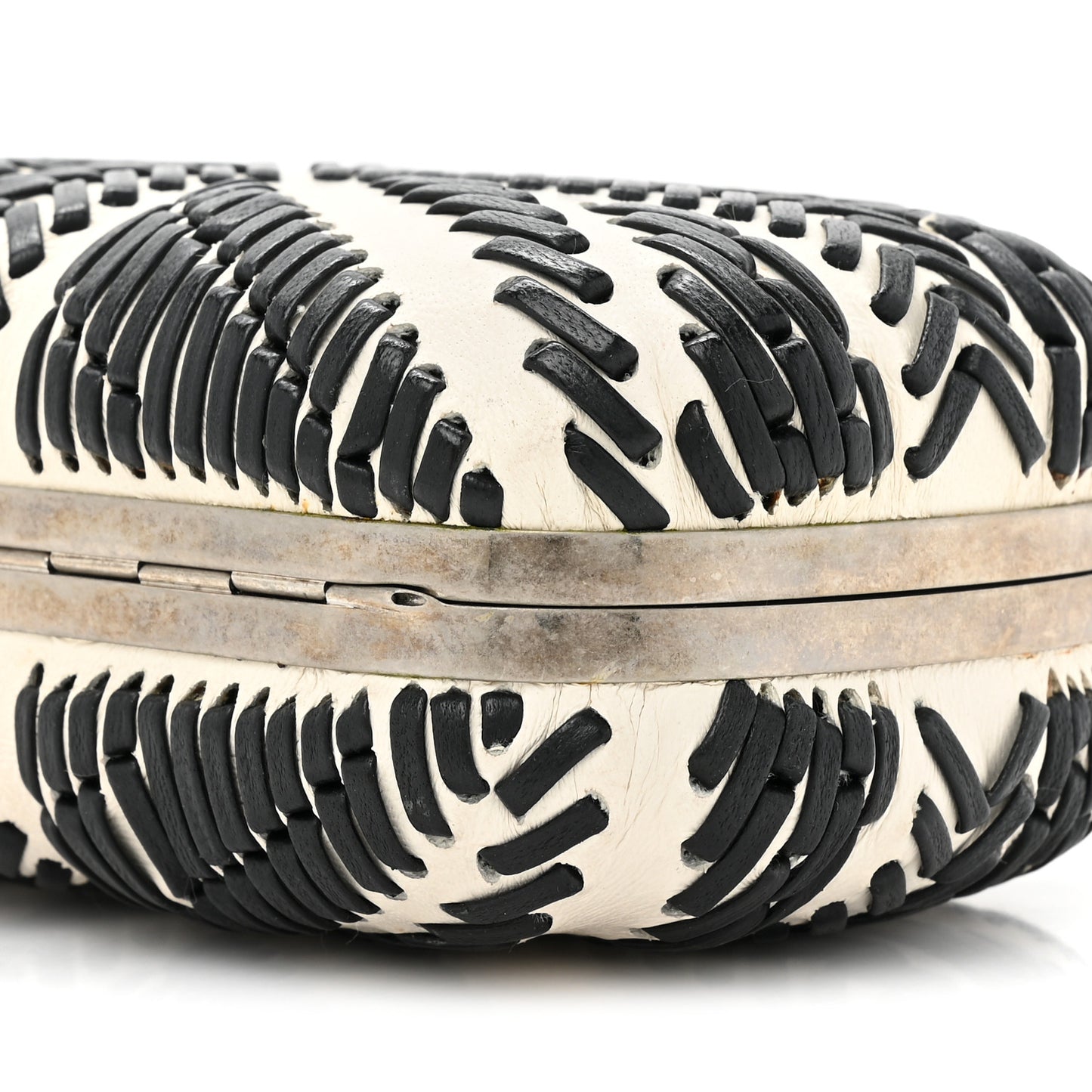 Calfskin Whipstitch Britannia Skull Box Clutch White Black