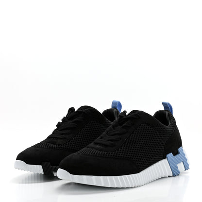 Hermes Air Mesh Suede Goatskin Bouncing Sneakers 37 Black Blue 3 of 8