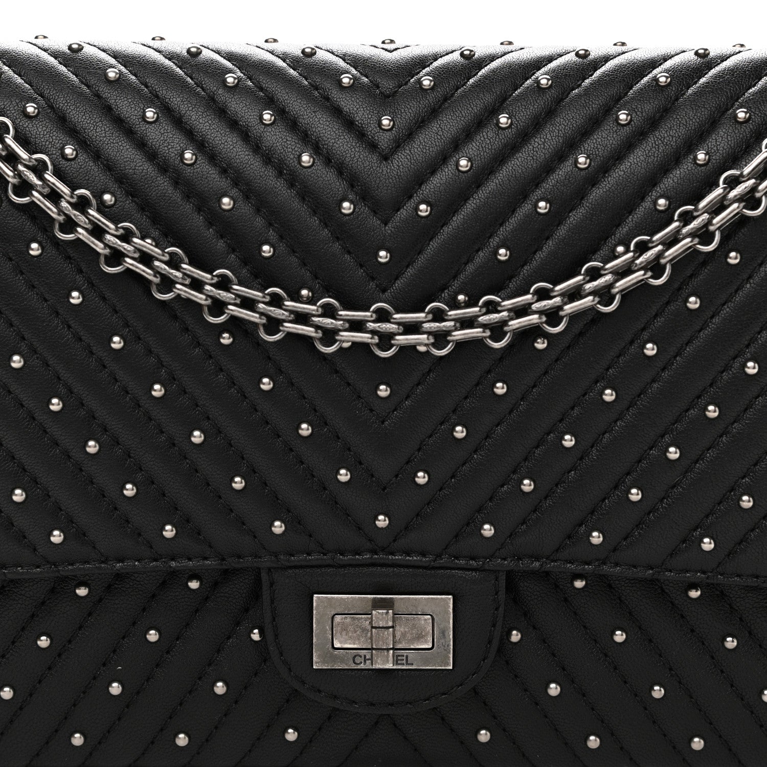 Chanel Sheepskin Chevron Quilted Studded 2.55 Reissue 226 Flap Black 8 of 15