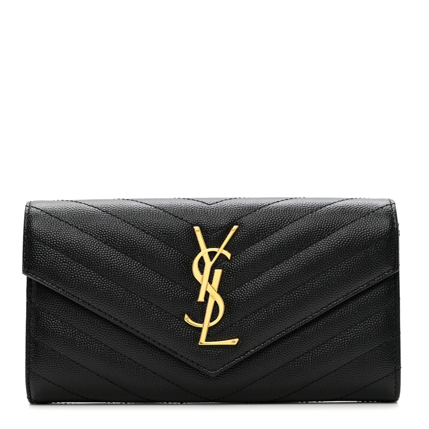 Grain De Poudre Matelasse Chevron Monogram Flap Wallet Black