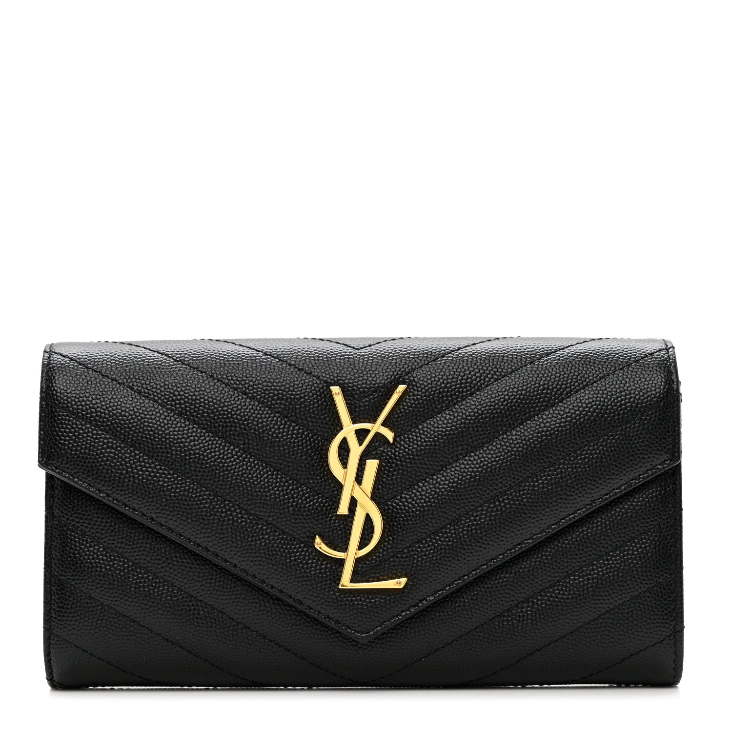 Saint Laurent Grain De Poudre Matelasse Chevron Monogram Flap Wallet Black 1 of 7