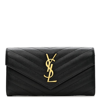 Saint Laurent Grain De Poudre Matelasse Chevron Monogram Flap Wallet Black 1 of 7