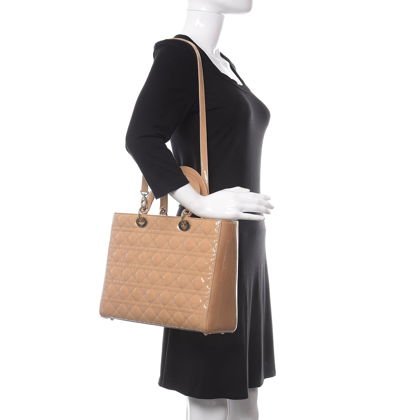 Patent Cannage Large Lady Dior Beige