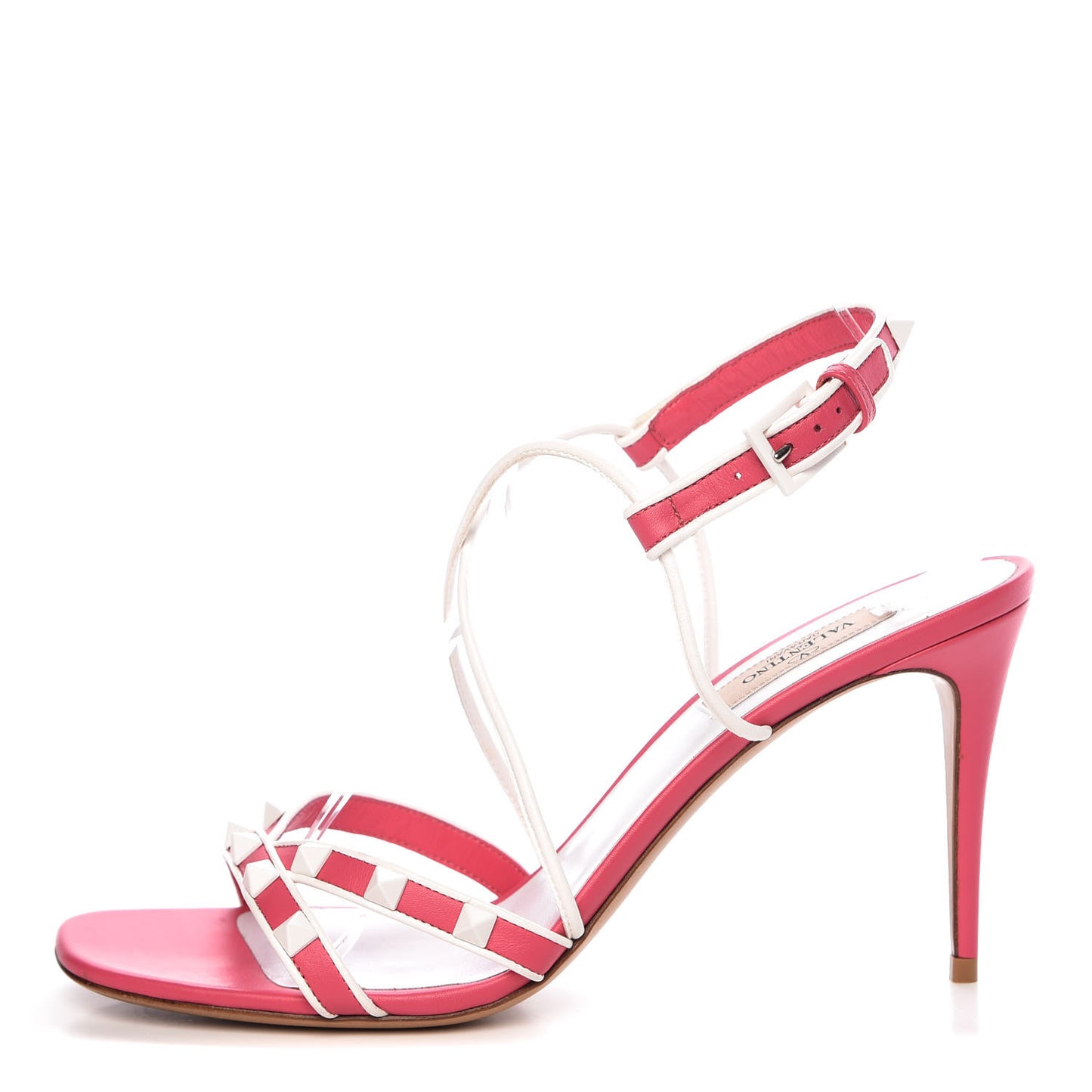 Calfskin Free Rockstud Crisscross Slingback 85mm Sandals 39 Shadow Pink Optic White
