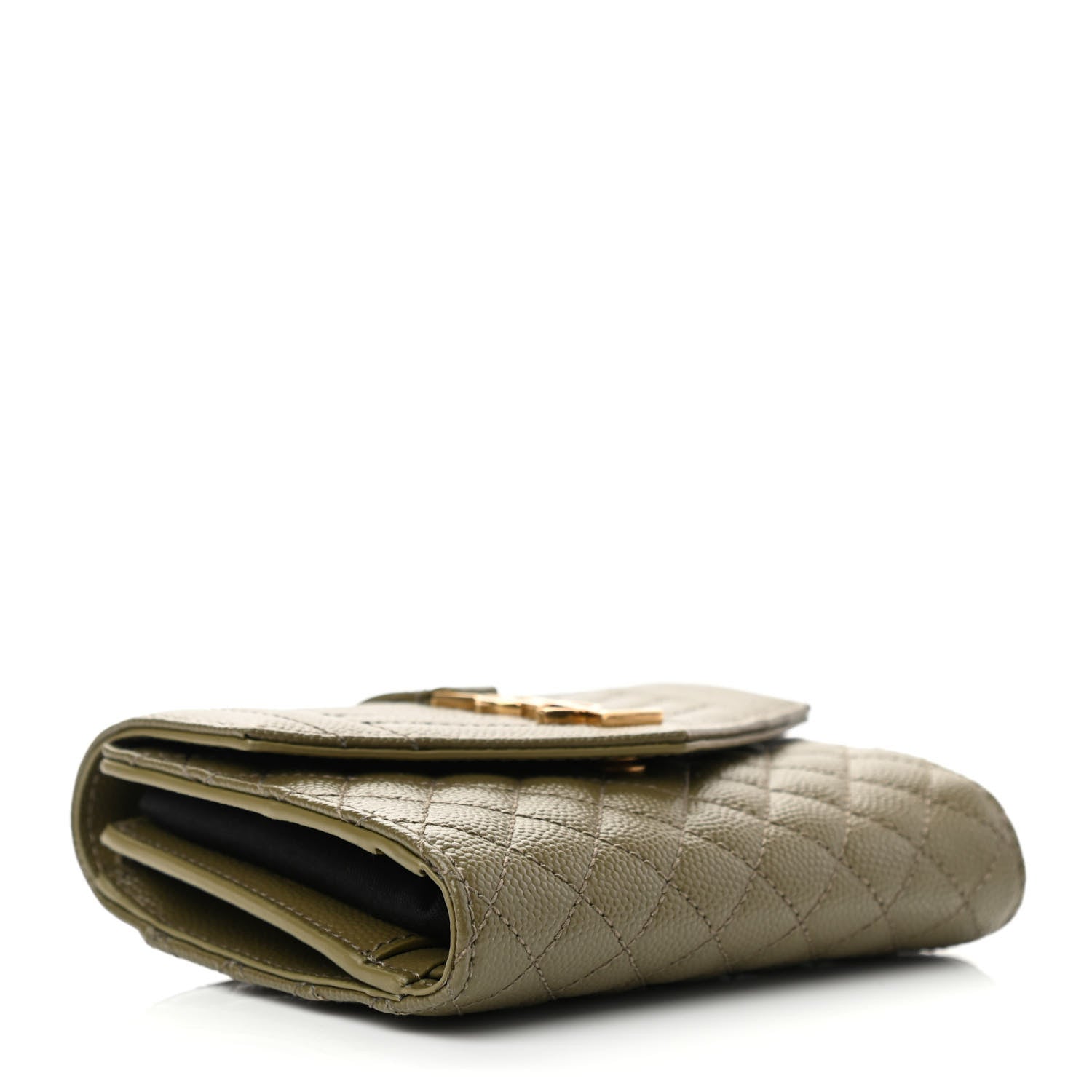 Saint Laurent Grain De Poudre Mixed Matelasse Triquilt Monogram Compact Tri Fold Wallet Vert Kaki 4 of 6