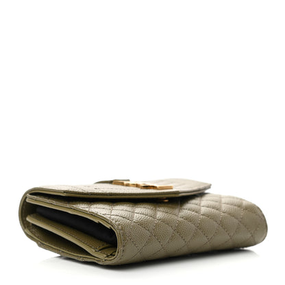Saint Laurent Grain De Poudre Mixed Matelasse Triquilt Monogram Compact Tri Fold Wallet Vert Kaki 4 of 6