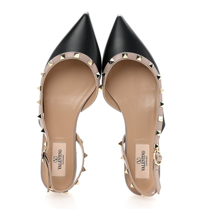 Valentino Garavani Nappa Rockstud Slingback Flats 37.5 Black Poudre 2 of 9