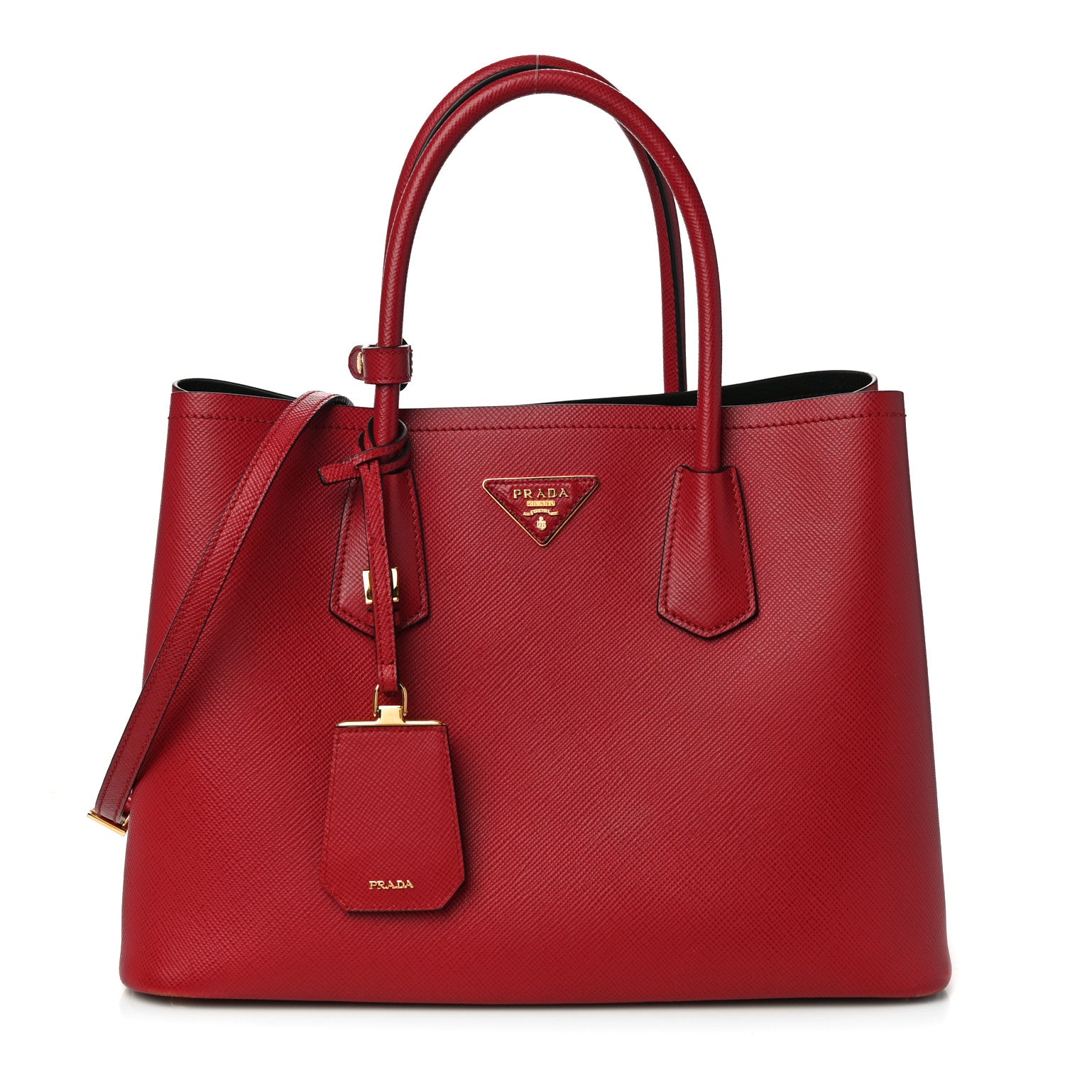 Prada Saffiano Cuir Medium Double Bag Fuoco Black 1 of 9