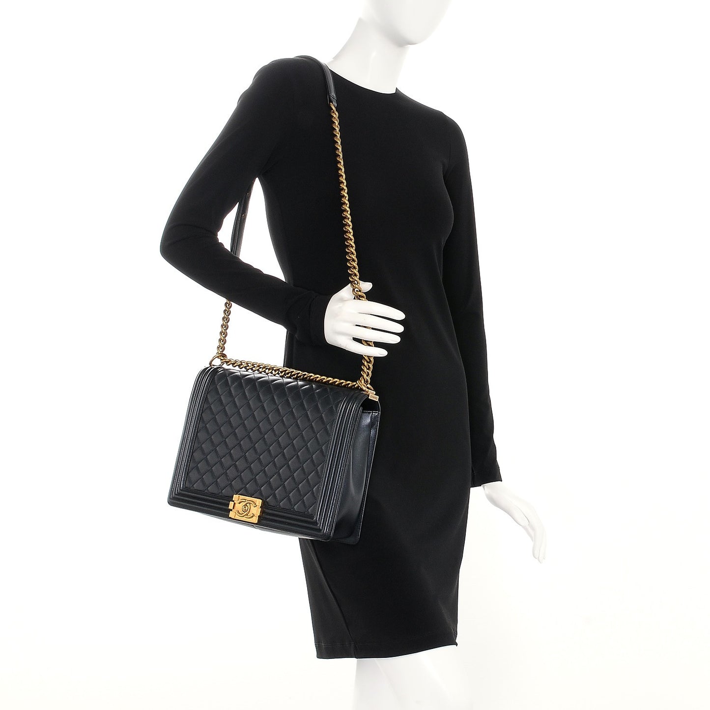 Lambskin Quilted Large Boy Flap Black