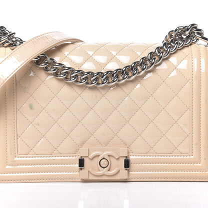 Chanel Patent Calfskin Quilted Medium Plexiglass Boy Flap Beige 15 of 16