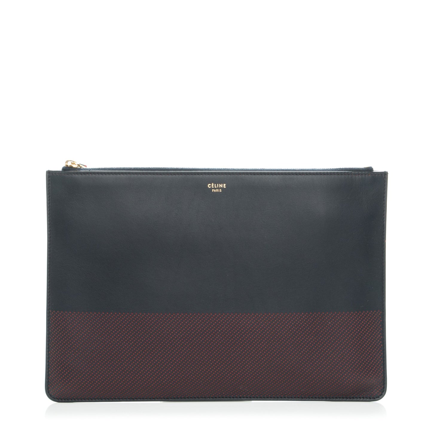 Smooth Calfskin Perforated Bi-Color Clutch Pouch Navy Blue