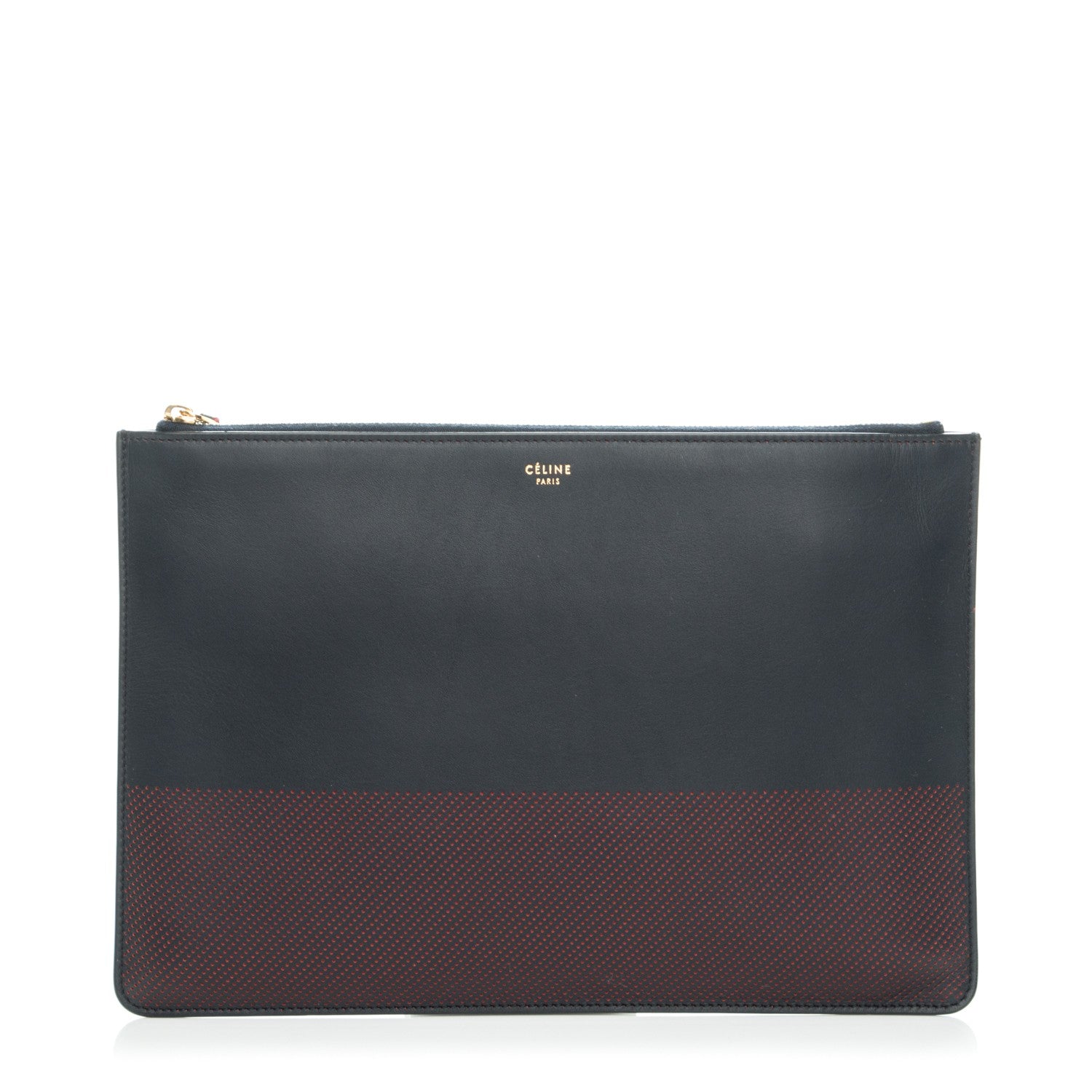 Celine Smooth Calfskin Perforated Bi-Color Clutch Pouch Navy Blue 1 of 8