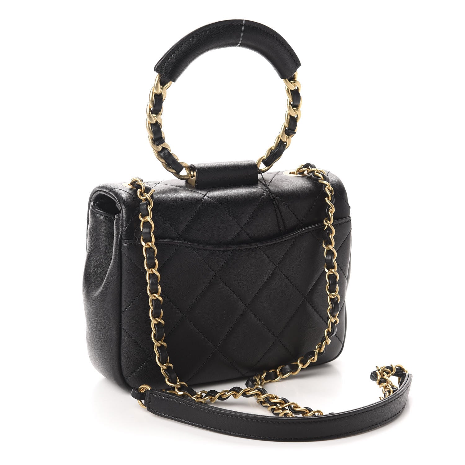 Chanel Lambskin Quilted Small Circular Handle Bag Black 3 of 10