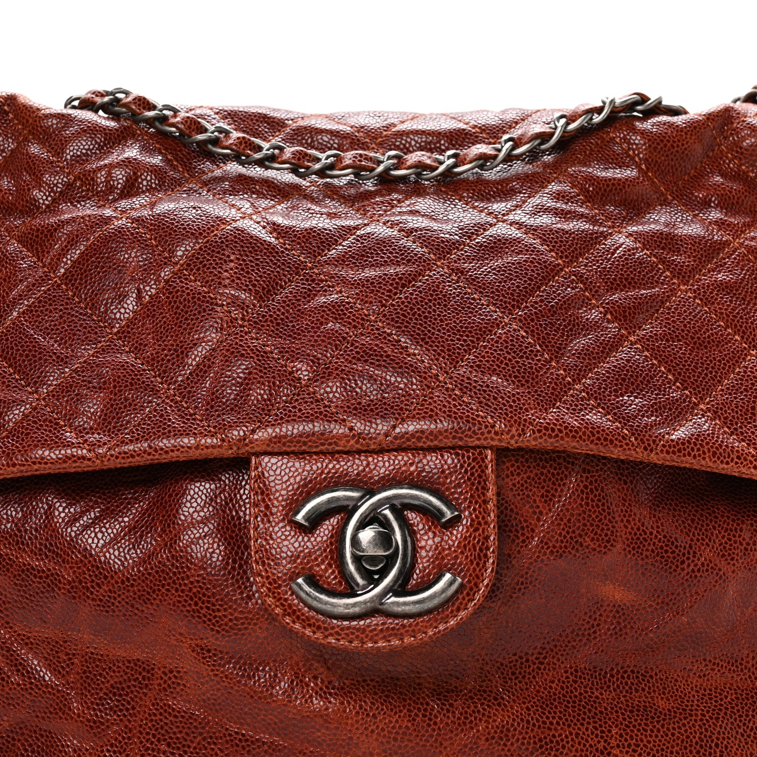 Chanel Crumpled Caviar Quilted Maxi Elastic Flap Light Brown 8 of 10