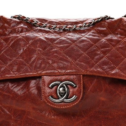 Chanel Crumpled Caviar Quilted Maxi Elastic Flap Light Brown 8 of 10