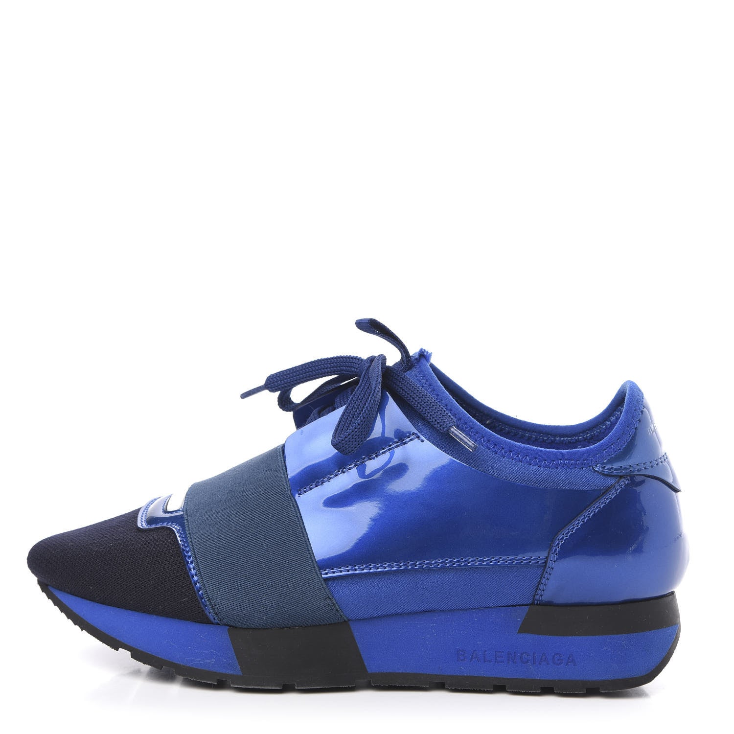 Balenciaga Metallic Patent Neoprene Mesh Womens Race Runner Sneakers 35 Bleu Black 1 of 8