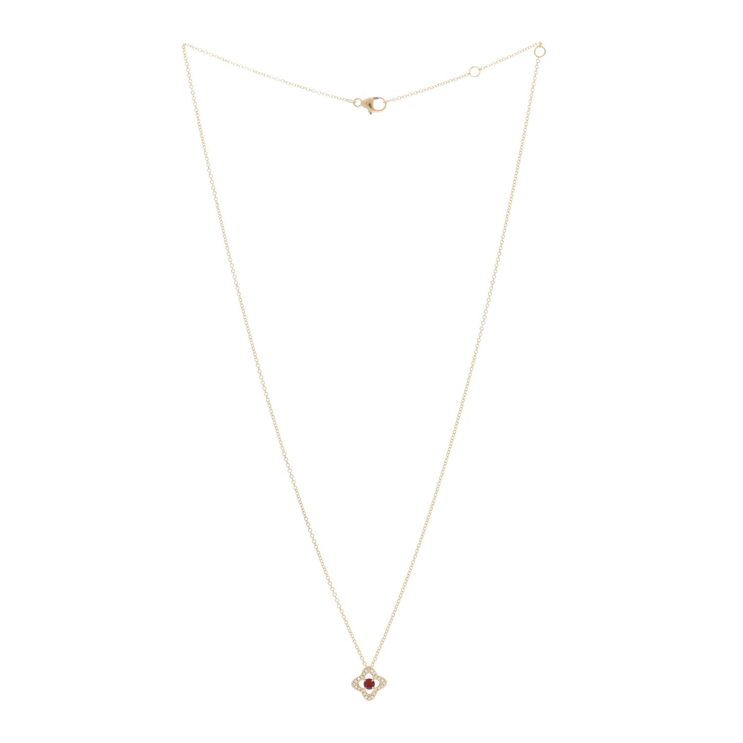 18K Yellow Gold Diamond Garnet Venetian Quatrefoil Pendant Necklace