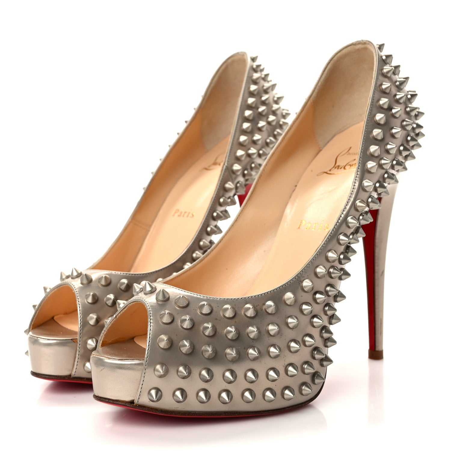 Christian Louboutin Specchio Lady Peep Spikes 120 Pumps 39 Beige 3 of 7
