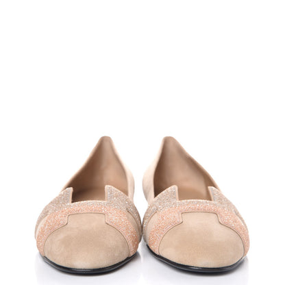 Hermes Suede Goatskin Crystal Powdered Nice Ballerina Flats 38 Nude 2 of 8