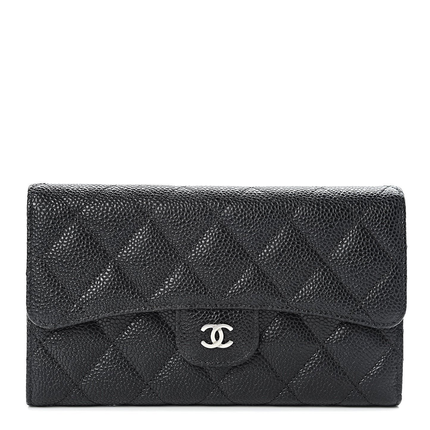 Caviar Quilted Large Flap Wallet Black