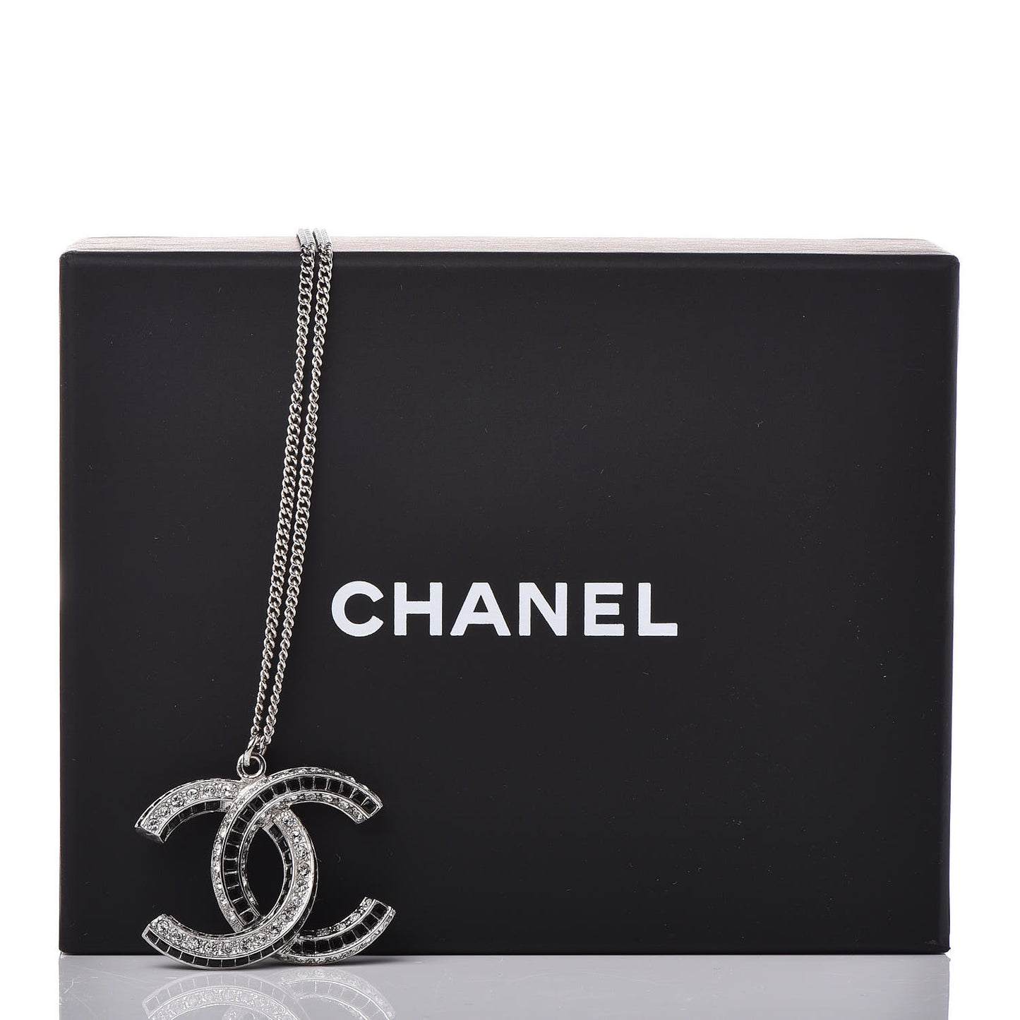 Baguette Crystal Large CC Necklace Silver Black