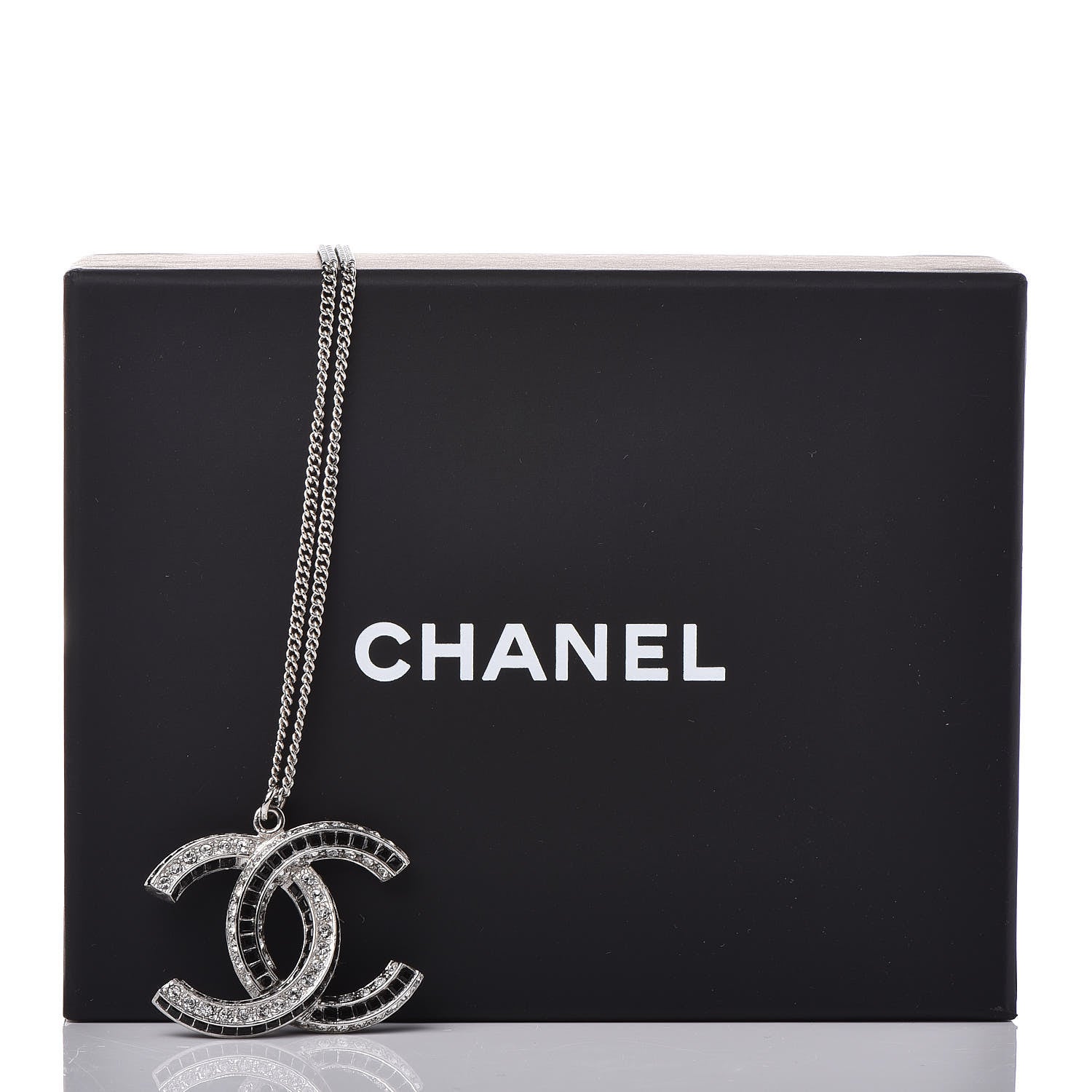 Chanel Baguette Crystal Large CC Necklace Silver Black 5 of 5