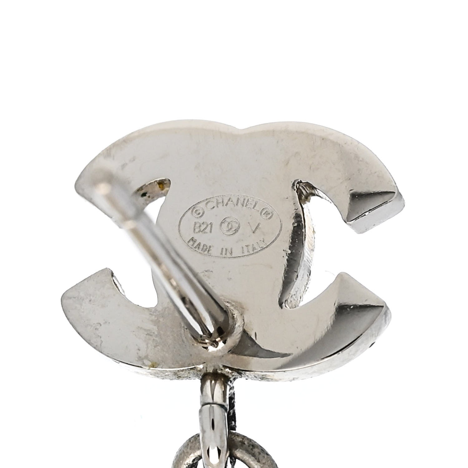 Chanel Crystal Pearl CC Drop Earrings Silver Pearly White 4 of 5