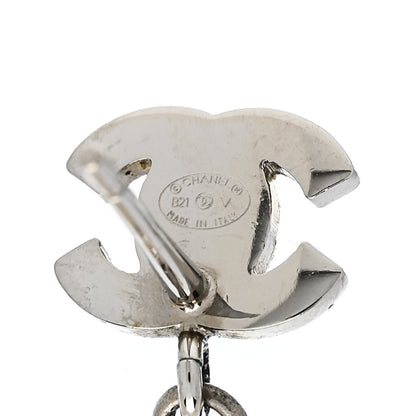Chanel Crystal Pearl CC Drop Earrings Silver Pearly White 4 of 5