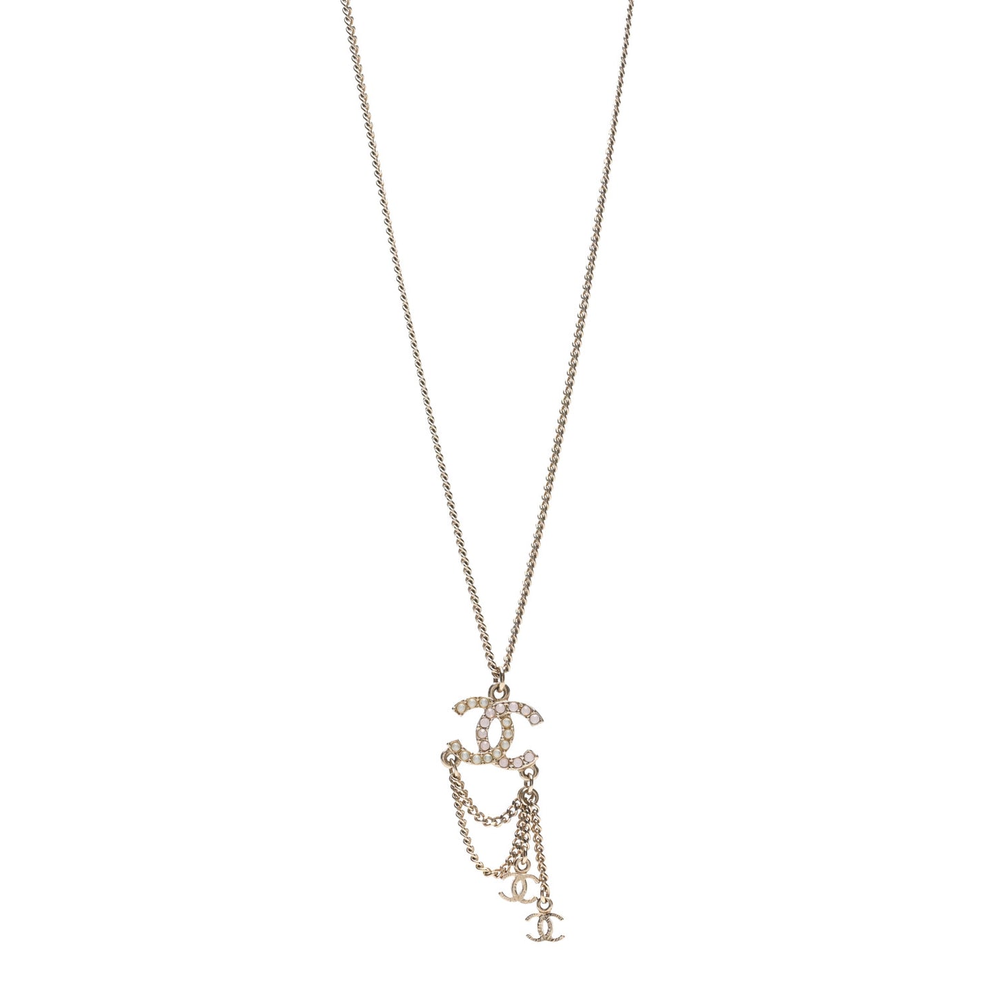 Pearl Crystal CC Chain Necklace Gold Pink