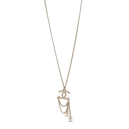 Chanel Pearl Crystal CC Chain Necklace Gold Pink 1 of 5