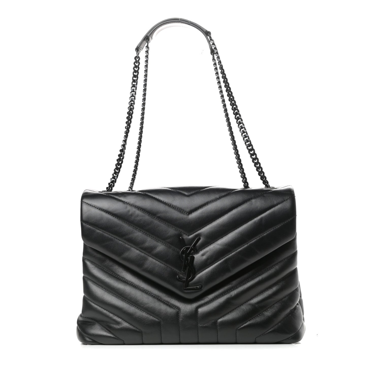 Calfskin Y Quilted Monogram Medium Loulou Chain Satchel Black