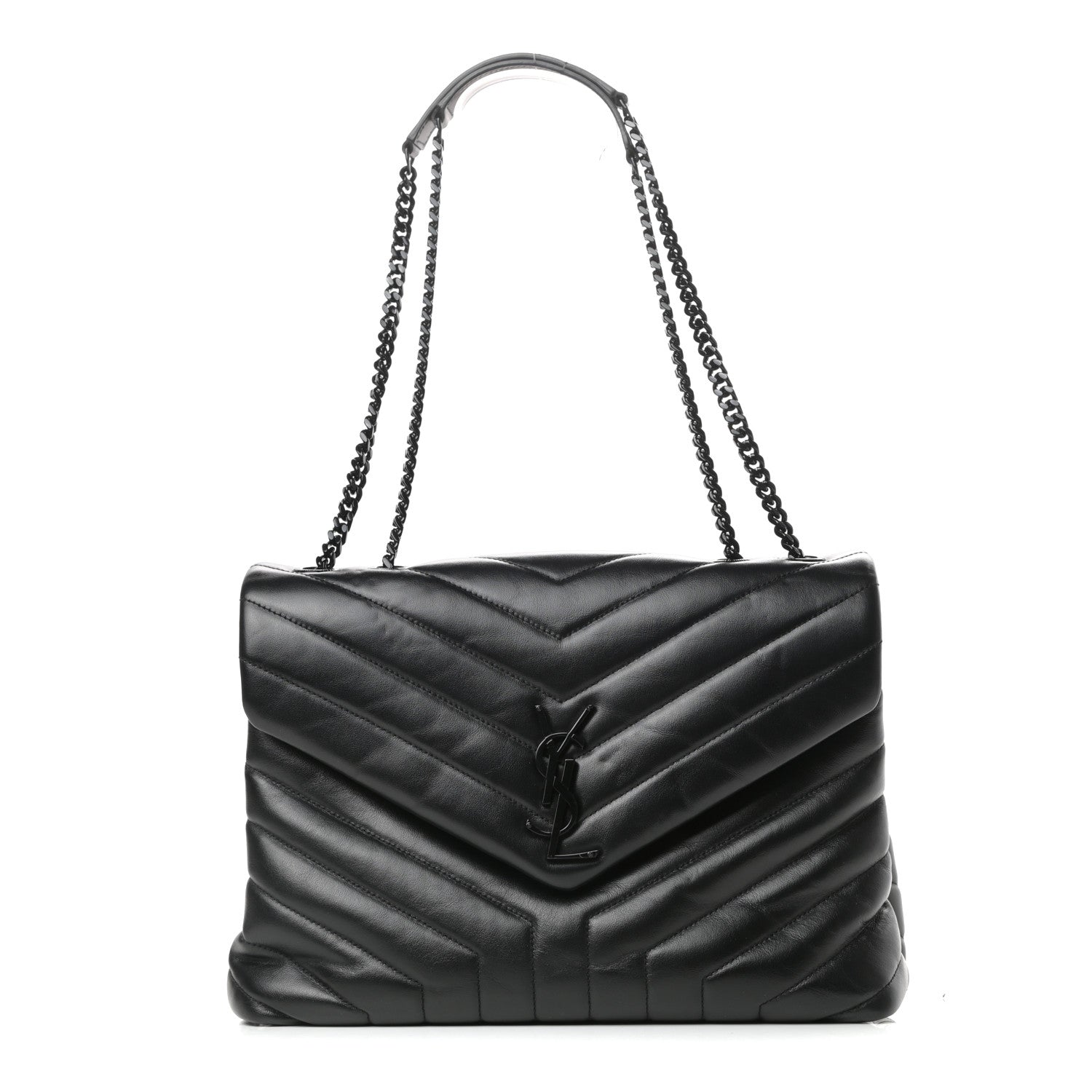 Saint Laurent Calfskin Y Quilted Monogram Medium Loulou Chain Satchel Black 1 of 10