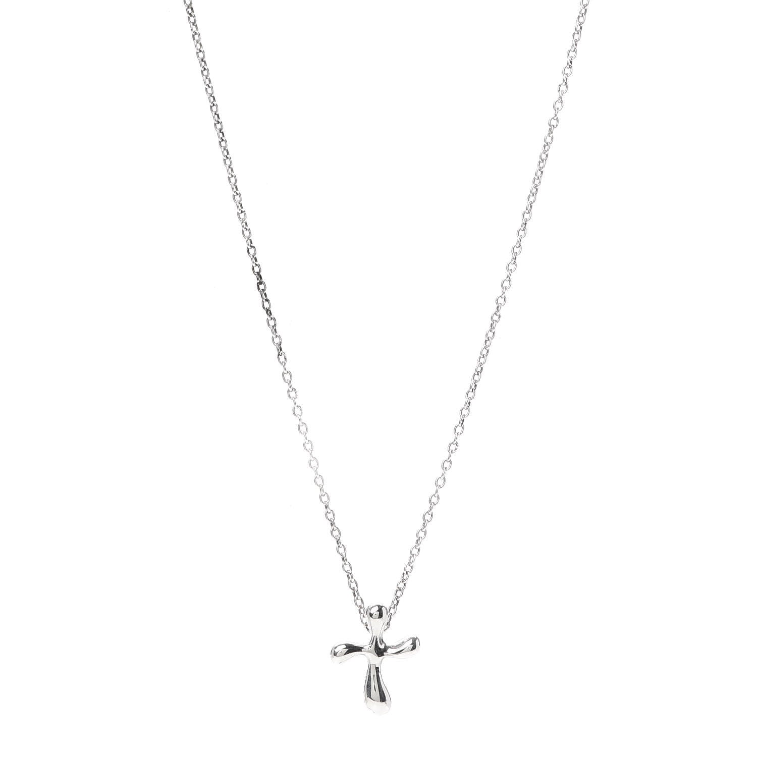 Tiffany Sterling Silver 12mm Elsa Peretti Cross Pendant Necklace 1 of 5