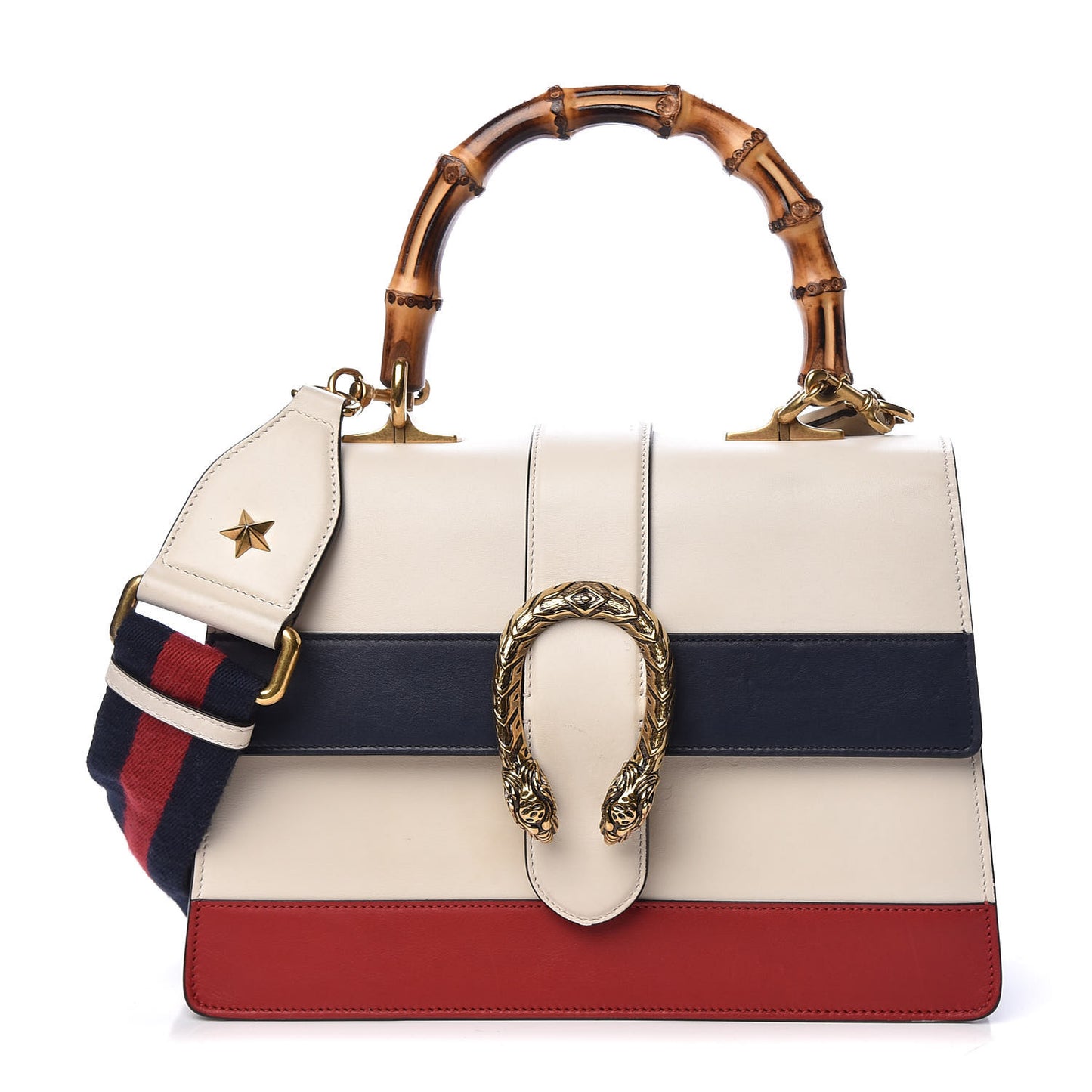 Calfskin Bamboo Web Medium Dionysus Top Handle Bag White Blue Hibiscus Red