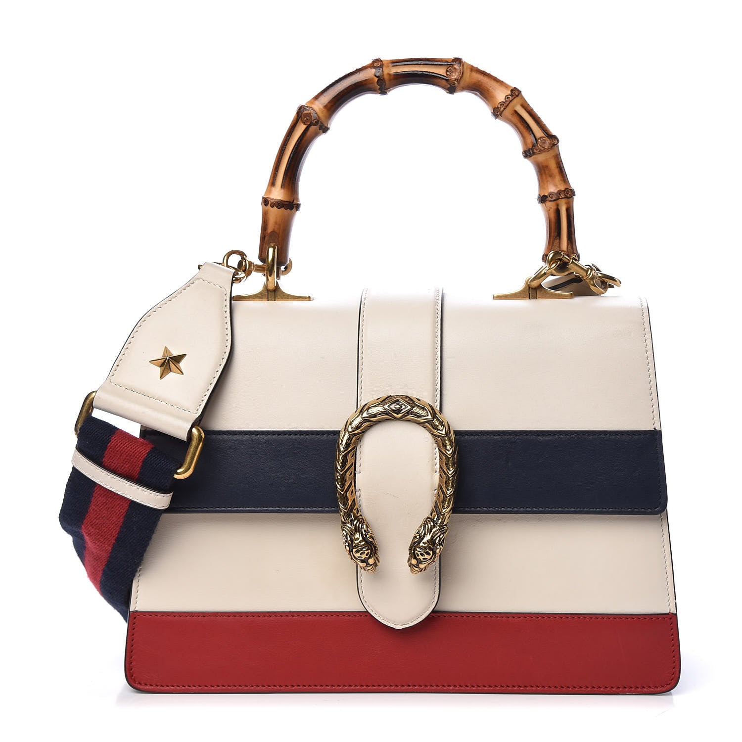 Gucci Calfskin Bamboo Web Medium Dionysus Top Handle Bag White Blue Hibiscus Red 1 of 17