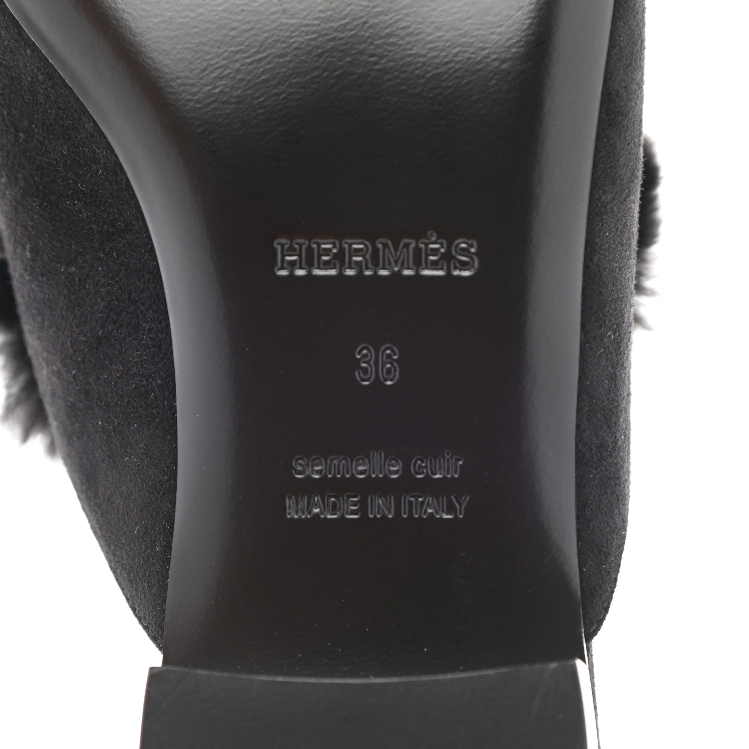 Hermes Mink Fur Suede Goatskin Trocadero Mule 36 Black 6 of 8